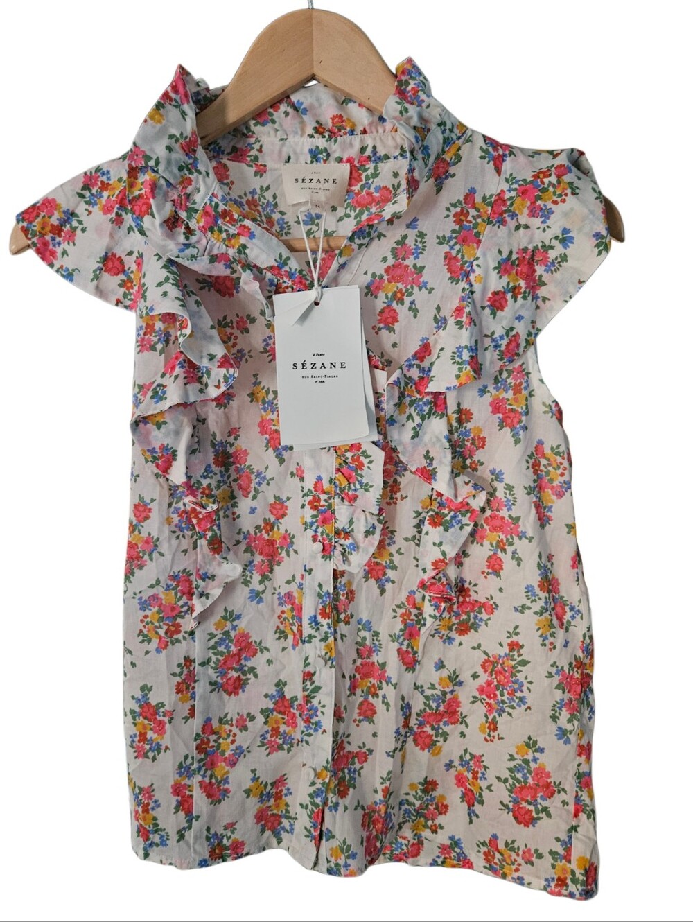 NWT Sézane Ruffled Floral Sleeveless Blouse / Top - Picture 8 of 13